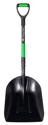 Hooyman scoop shovel aluminum head close-up shows durable load handling