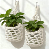 HOREAKHJ macrame wall planter ivory, closeup of handmade cotton weave for chic display