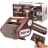 HorsePower Giddy Up cordless grill cleaner in action, removing burnt-on mess from a hot grill.