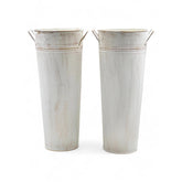 Hosley set of 2 white metal French buckets for elegant centerpieces.