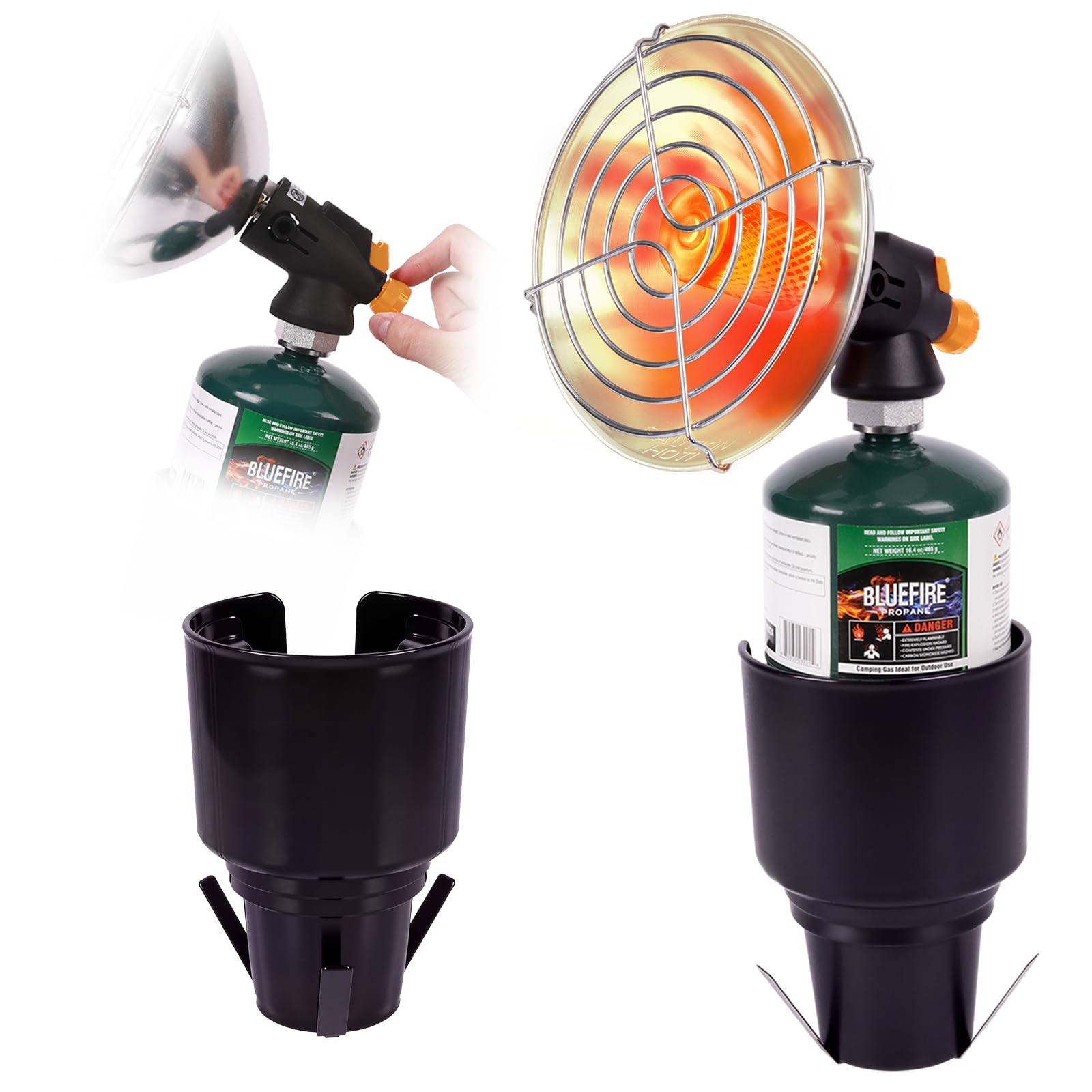 Hotdevil portable golf cart heater with cup holder attachment for on-the-go warmth