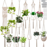 Hoteam 12-pcs macrame plant hangers pack for indoor and outdoor decor.