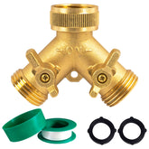 Hourleey brass hose splitter 2-way front view shows durable construction for reliable watering.