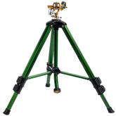 Hourleey impact sprinkler on tripod base delivers 0-360° coverage for versatile yard irrigation.