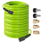 Hourleey pressure-washer hose 100ft demonstrates extended reach for tough outdoor cleaning tasks.