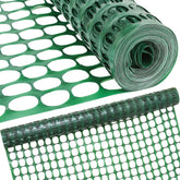 Houseables fencing roll in green mesh provides a versatile temporary barrier.