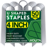 Houya 4-inch U-shaped stake securing drip irrigation lines with durable support.