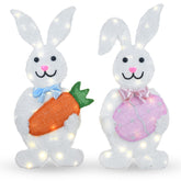 HOYECHI 30-inch outdoor Easter bunny set illuminated for nighttime yard charm
