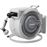HOZEREEL retractable hose reel on wall mount for easy garden watering and tidy storage.