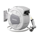 HOZEREEL wall-mounted retractable hose reel in grey saves space and boosts yard organization.