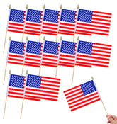 HSQCEZ 12pcs small American flags on wooden sticks for durable event displays.