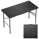 Hsundries 4 ft folding table with wood-grain desktop for indoor and outdoor dining.
