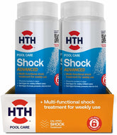 HTH 52043 Pool Care Shock Advanced front label highlights 4-in-1 formula for quick sanitization.