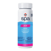 HTH Spa pH Up bottle label balances spa water for clearer soaks.