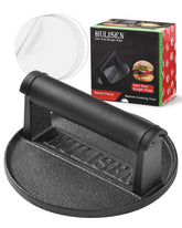 HULISEN burger press 6-inch diameter for uniform patties on grill.