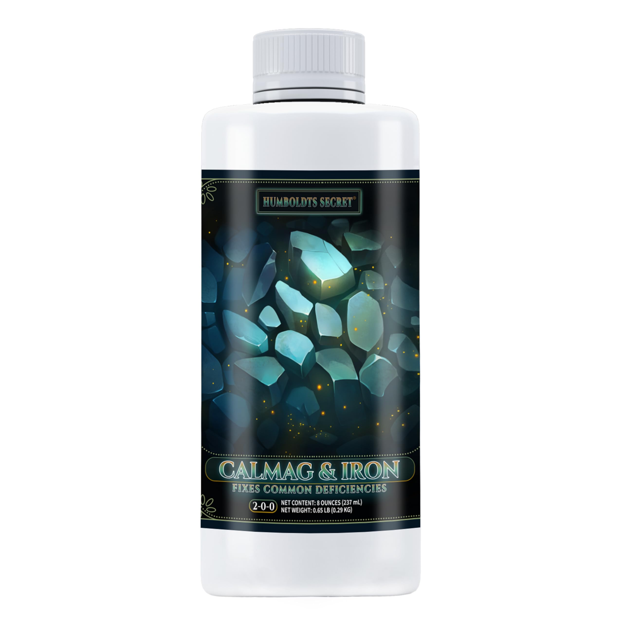 Humboldts Secret CalMag & Iron bottle cap close-up for precise dosing and consistent nutrition