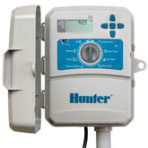 Hunter Industries Hydrawise X2 front view showing a weather-smart irrigation controller for weather-based watering.