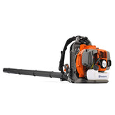 Husqvarna 350BT backpack blower in action delivering strong airflow for yard cleanup