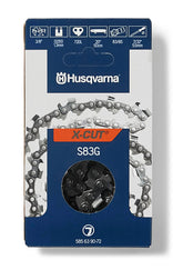 Husqvarna X-Cut S83G 20-Inch chain in full view for consistent, high-quality cuts.