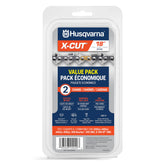 Husqvarna X-Cut SP33G 18-inch chain box showing packaging for easy replacement and maintenance.