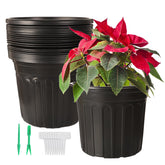 Huvai 24-pack 2-gallon black nursery pots with raised rims for easy handling.