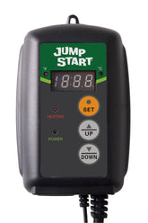 Hydrofarm JumpStart thermostat with LED indicator for precise heat mat control.