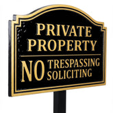 HYF DESIGN No Trespassing Sign with 3D gold lettering boosts daytime visibility.