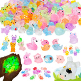 Hysagtek luminous ducks figurines glow at night, ideal for fairy gardens and mini landscapes.