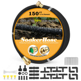 HZGREEN Soaker Hose 150ft with brass connector for steady root watering.