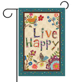 Hzppyz Live Happy flag front view with bright floral print adds garden charm.