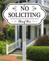 i-CowFun no soliciting sign front view with bold black text for high visibility.