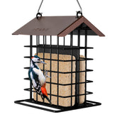 iBorn suet feeder outdoors hanging for year-round bird feeding.