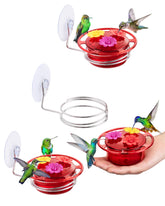 iborn window hummingbird feeder on glass for close-up viewing of visiting birds.