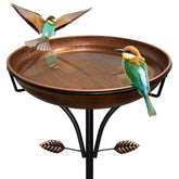 iCHKED metal bird bath with 12-inch diameter, ideal for outdoor bird gatherings.