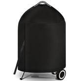 iCOVER grill cover closeup of durable fabric protecting Weber 22-inch kettle