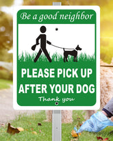 i-CowFun sign front cyan and white with clear neighbor message for cleaner yards.