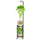 iDavosic.ly 2-tier hanging plant stand indoors with large trays for bigger pots.
