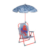 Idea Nuova Marvel Spiderman kids chair with umbrella for shaded outdoor seating.