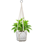 IDEeepan macrame plant hanger in white, 35-inch length, ideal for indoor displays.