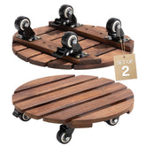 IDZO 2-Pack 14-inch acacia wood plant caddy with wheels for easy repositioning