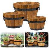 Idzo acacia wood barrel planter with ergonomic handles for easy transport