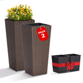 IDZO all-weather wicker planter 24in on front porch in mocha, ideal for outdoor blooms.