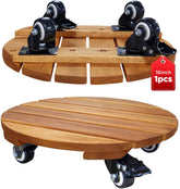 IDZO round wood plant caddy with 12-inch wheels for easy indoor mobility
