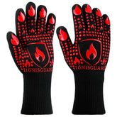 IGNISGUARD BBQ gloves on hands while grilling for a secure grip.