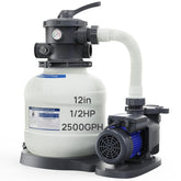 AQUASTRONG Sand Filter Pump for Above Ground Pool, Pool Pumps Above Ground, Pool Sand Filter with 6-Way Valve,Improved Circulation and Filtration,12in, up to 9000 Gallons