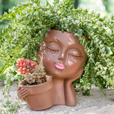 Vomiceak Face Planter Pots – Double Head Planters for Indoor & Outdoor Plants (Black Lady)