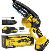 IMOUMLIVE 6-inch mini cordless chainsaw in hand for precise pruning