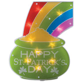 Impact Innovations Pot of Gold window decoration with rainbow glow for festive display.