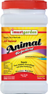 IMUSTGARDEN deer, rabbit, and groundhog repellent granules protecting garden beds from wildlife nibbling