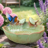 Inanil ceramic bird bath front view showing durable outdoor decor for gardens